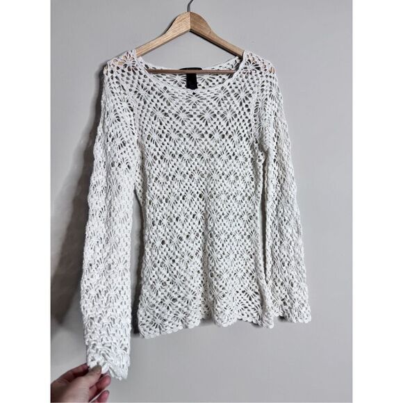 Vintage crotchet white long sleeve top sz L - Picture 3 of 6